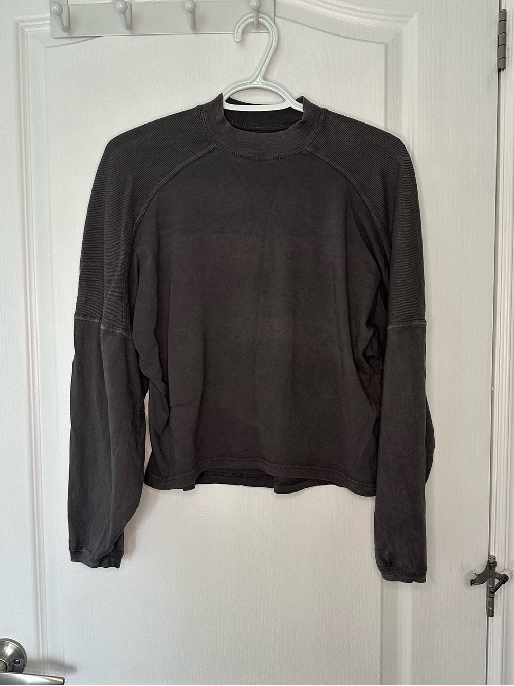 Aerie Charcoal Wash Cozy Very Oversized Mock Neck Long Sleeve T Shirt Casual